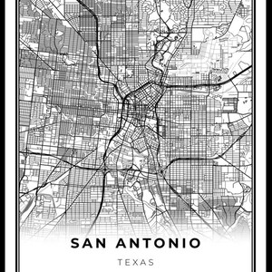 Downtown San Antonio Map Print, Texas TX USA Map Art Poster, City ...