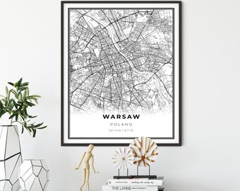 Warsaw Map Print, Poland Map Art Poster, Warszawa Polska, City street road map wall art, office manager gift, NM912