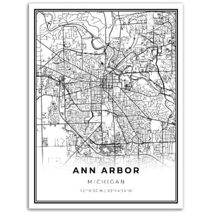 Ann Arbor Map Print, Michigan MI USA Map Art Poster, City Street Road Map Wall Decor,hometown ...