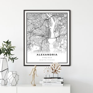 Alexandrië kaart print, Virginia VA USA kaart art poster, Washington DC straten wegenkaart muur decor, kantoor poster, cadeau voor dochter, NM61