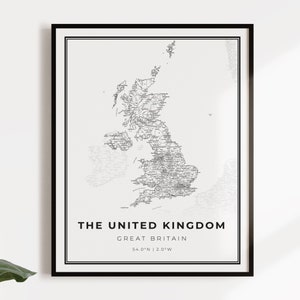 The United Kingdom map poster print, country street road map wall art, country map print, country map, C14-132