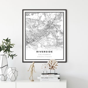 Riverside Map Print, California CA USA Map Art Poster, City Street Road Map Wall Decor, minimalistische kunst, cadeau collega, NM10