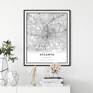 Atlanta kaart print, Georgia GA USA kaart art poster, Fulton DeKalb, City Street wegenkaart muur decor, stadsplattegronden, cadeau student, NM272