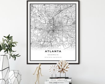 Atlanta Map Print, Georgia GA USA Map Art Poster, Fulton DeKalb, City Street Road Map Wall Decor,city maps, gift college boy, NM272
