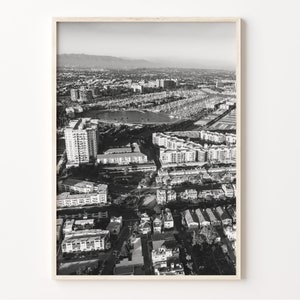 Arte mural de Marina Del Rey, impresión en blanco y negro, póster de California, fotografía de Marina Del Rey, arte de EE. UU., decoración de Estados Unidos, C19-446