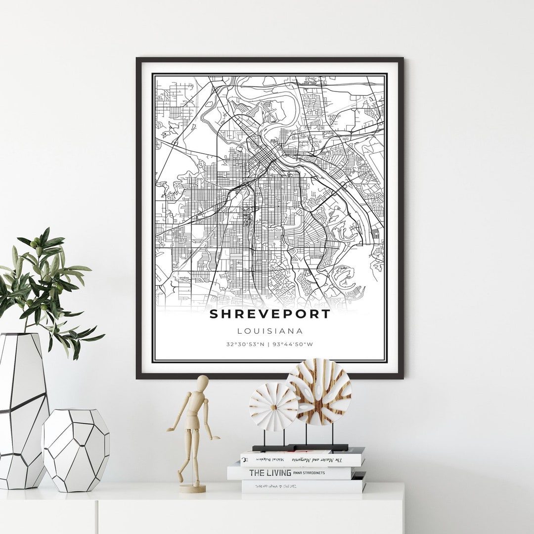 Shreveport Map Print, Louisiana LA USA Map Art Poster, City Street Road ...