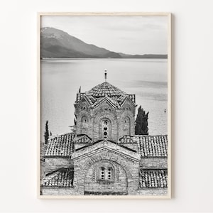 Ohrid Lake Print: North Macedonia Travel Photography, Black and White Wall Art