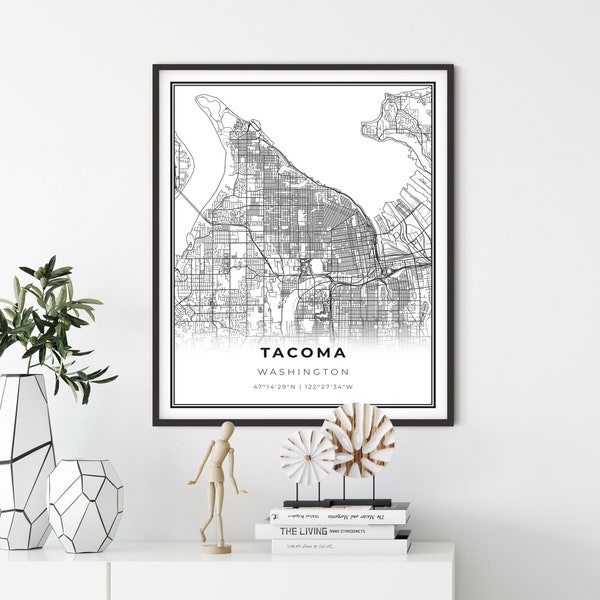 Tacoma Map Print, Washington WA USA Map Art Poster, Seattle City Street Road Map Wall Decor,bedroom wall decor, interior designer, NM203