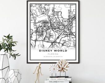 Disney World Map Print, Florida FL USA Map Art Poster, Kissimmee City Map Wall Decor,svandinavian poster art, gift ideas for women, NM232