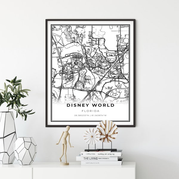 Disney World Map Art Print, Florida, Scandinavian Style Poster, NM232