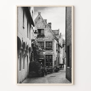 België zwart-witte straatprint, Belgische muurkunst, Brussel poster, België fotodecor, Belgisch stadsgezicht, België Belgique, C19-416