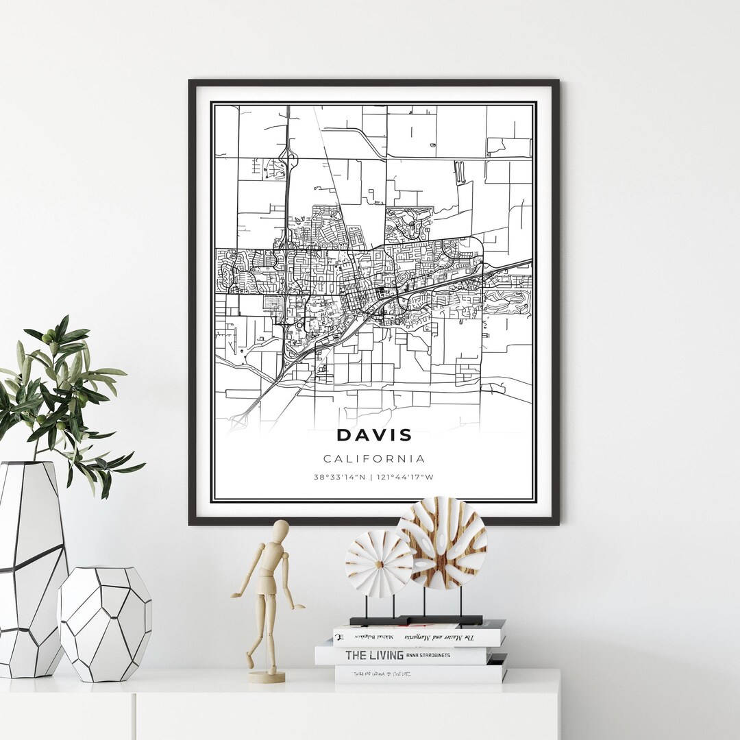 Davis Map Print, California CA USA Map Art Poster, Yolo County UCD City ...