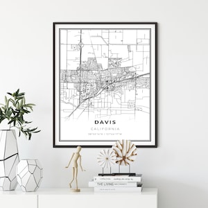 Davis Map Print, California CA USA Map Art Poster, Yolo County UCD City Street Road Map Wall Decor,office decor, gift dad, NM275