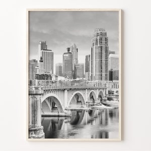 Minnesota Bridge Print Black and White, Minnesota Wall Art, Minnesota Poster, Minnesota Photo, Minnesota Map, USA Wall Décor, C19-60