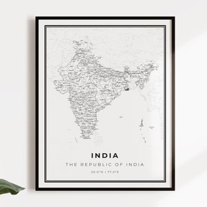 India kaart posterafdruk, landwegenkaart kunst aan de muur, landkaart afdrukken, landkaart, C14-55