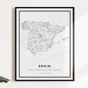 Spanje kaart poster print, land straat wegenkaart kunst aan de muur, landkaart, land geschenken, C14-117