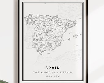 Spain Map Poster: Country Road Map Wall Art