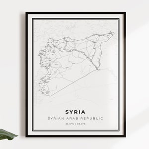 Kaartposter van Syrië, landwegenkaart kunst aan de muur, landkaart, landgeschenken, C14-124