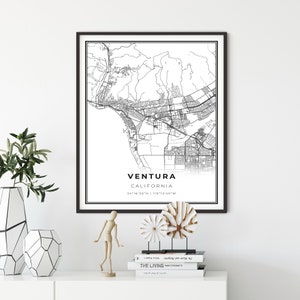 Ventura Map Print, California CA USA Map Art Poster, San Buenaventura City Street Map Wall Decor,bedroom wall art, gift for judge, NM204