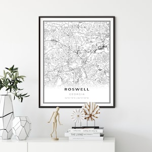 Roswell kaart afdrukken, Georgia GA USA kaart kunstposter, City Street wegenkaart muur decor, stadsplattegrond van, cadeaukantoor, NM372