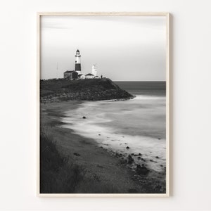 Montauk Lighthouse Print: Black and White Coastal Wall Art