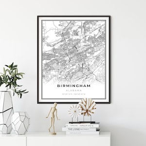 Birmingham Map Print, Alabama AL USA Map Art Poster, Verenigde Staten City Street Road Map Wall Decor, slaapkamer prints, cadeau voor keuken, NM206