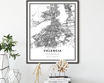Valencia Map Print, Venezuela Map Art Poster, City map wall art, office gift ideas, gift office, NM797