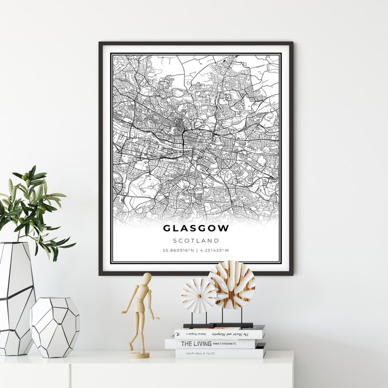 Glasgow Map Print, Scozia Regno Unito Regno Unito Mappa Art Poster, City street road map wall art, poster della città natale, NM770 immagine 1