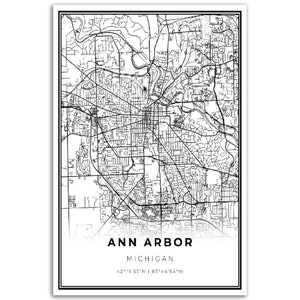 Ann Arbor Map Print, Michigan MI USA Map Art Poster, City Street Road Map Wall Decor,hometown ...