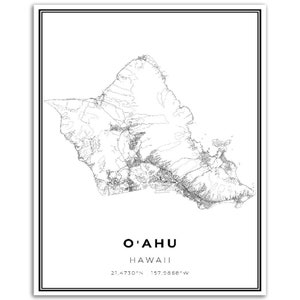 Oahu Map Print, O'ahu Hawaii HI USA Map Art Poster, Honolulu City ...