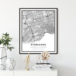 Etobicoke Map Print, Toronto Ontario ON Canada Map Art Poster, City street road map kunst aan de muur, slaapkamer kunst aan de muur, NM408