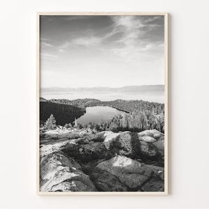 Lake Tahoe Black and White Landscape Print, Lake Tahoe Wall Art, Lake Tahoe Poster, California Photo, USA, C19-135
