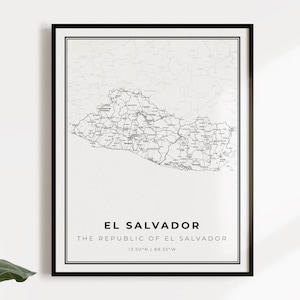 El Salvador map poster print, country street road map wall art, country prints, country map, C14-36