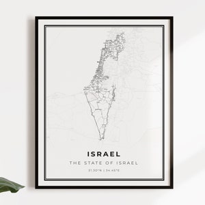 Israël kaart poster print, land straat wegenkaart kunst aan de muur, land geschenken, land poster, C14-60