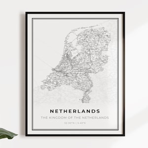 Kaartposter van Nederland, landwegenkaart kunst aan de muur, landkaart, landcadeaus, C14-89