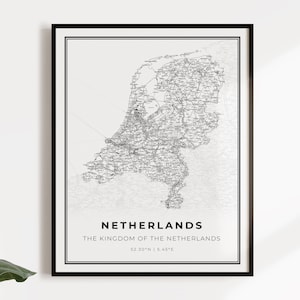 Netherlands map poster print, country street road map wall art, country map, country gifts, C14-89