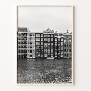 Amsterdam Wall Art, zwart-witte huisprint, poster Amsterdam, foto Nederland, decor Holland, Europa, C19-485