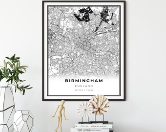 Birmingham Map Print, England United Kingdom UK map art poster, City street road map wall art, gift for a marine, NM608