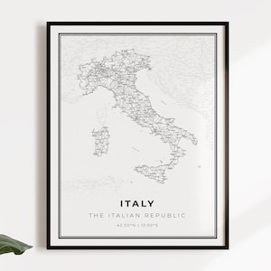 Italy map poster print, country street road map wall art, country map, country gifts, C14-61