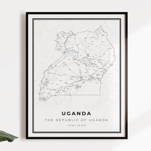 Uganda map poster print, country street road map wall art, country poster, country decor, C14-129