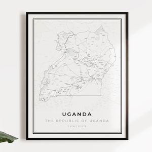 Uganda map poster print, country street road map wall art, country poster, country decor, C14-129