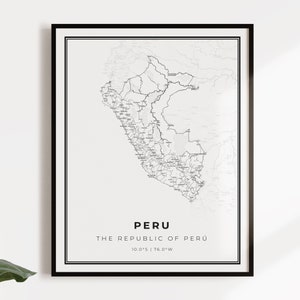 Peru kaart poster print, land straat wegenkaart kunst aan de muur, landkaart, landkaart afdrukken, C14-98