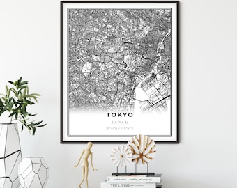 Downtown Tokyo Map Print, Japan Map Art Poster, City street road map wall art, nordic poster, gift girlfriend, NM644