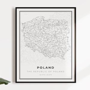 Polen kaart poster print, land straat wegenkaart kunst aan de muur, land decor, land prints, C14-100