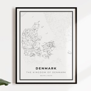 Denemarken kaart poster print land straat wegenkaart kunst aan de muur, landkaart, land geschenken, C14-33