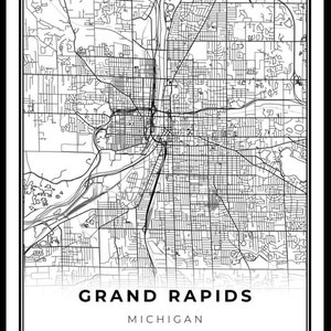 Grand Rapids Map Print, Michigan MI USA Map Art Poster, City Street ...