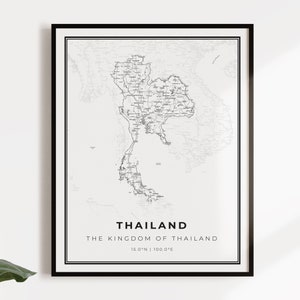 Thailand kaart poster print, land straat wegenkaart kunst aan de muur, landkaart print, landkaart, C14-125
