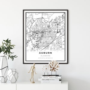 Auburn Map Print, Alabama AL USA Map Art Poster, Auburn University City Road Street Map Wall Decor, cadeau voor nichtje, cadeau man, NM354
