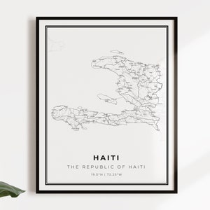 Haiti map poster print, country street road map wall art, country decor, country prints, C14-51