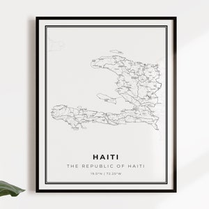 Haïti kaart poster print, land straat wegenkaart kunst aan de muur, land decor, land prenten, C14-51